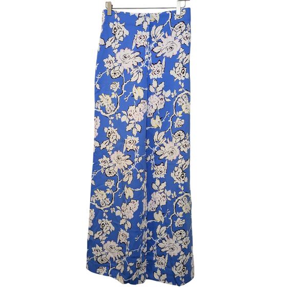 DIANE VON FURSTENBERG Alexander Pant Wide Leg Button Zip Blue Floral Women Small - Picture 2 of 12